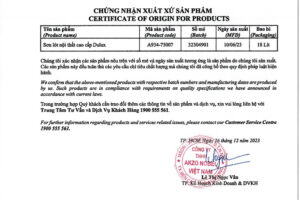 Giấy chứng nhận sơn lót nội thất dulux cho công trình tại Bắc Ninh