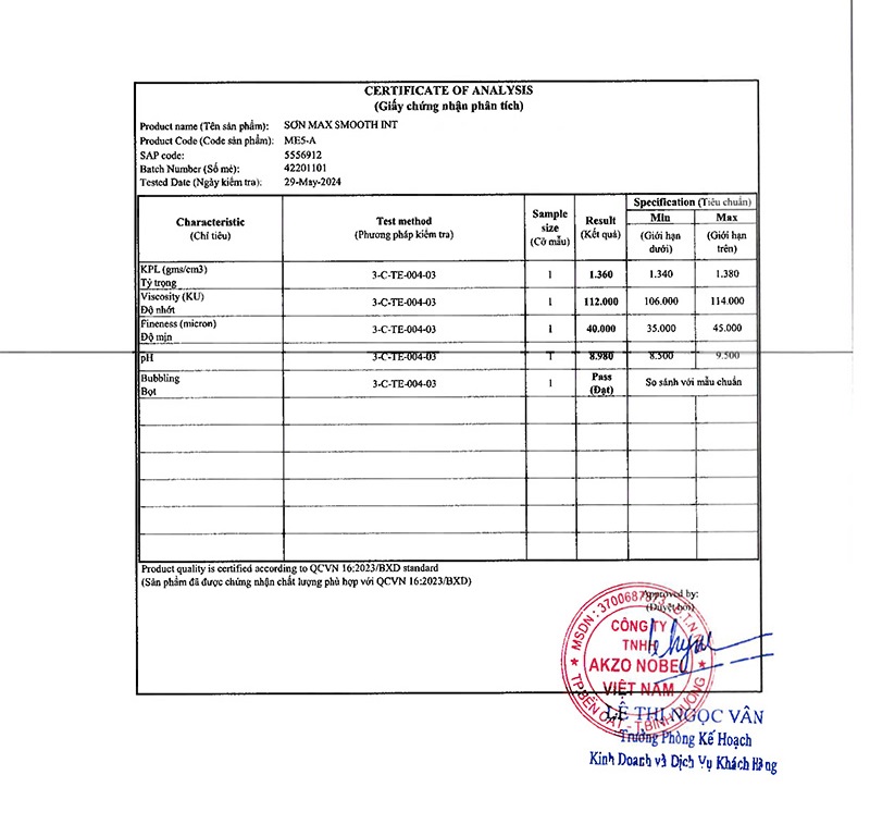 Giấy chứng nhận công trình sơn Maxilite