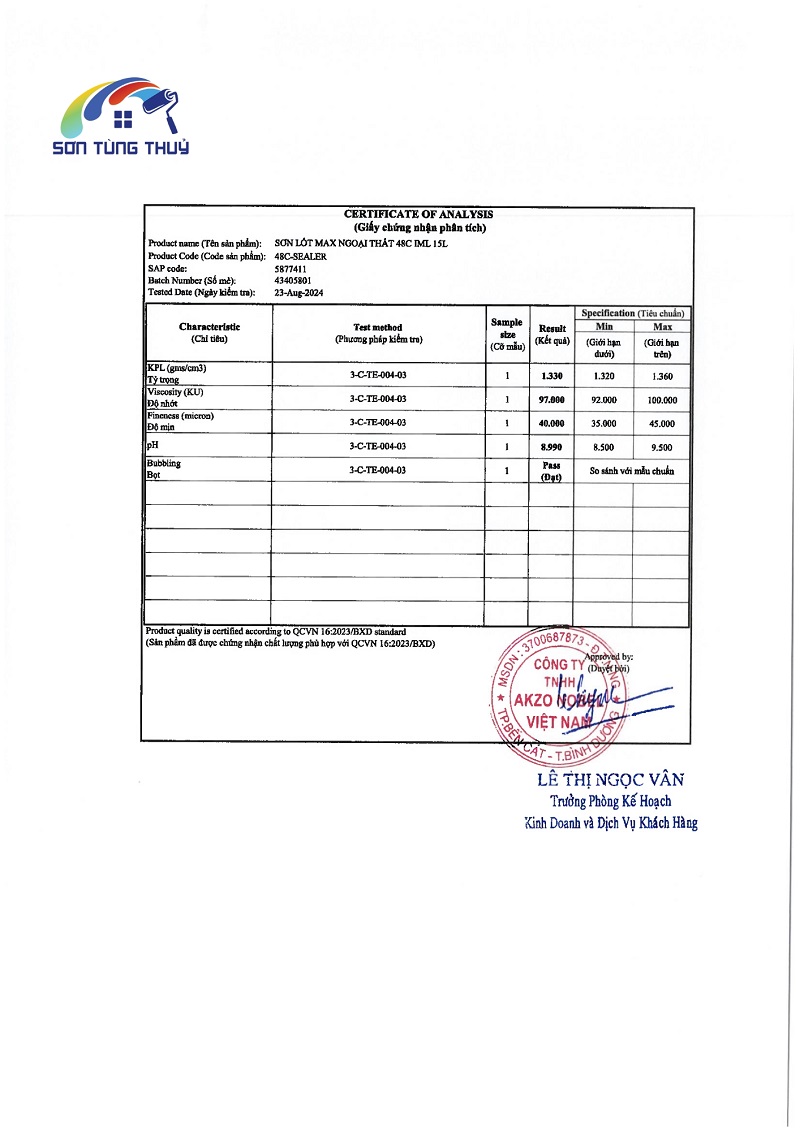 Giấy chứng nhận công trình sơn Maxilite ngày 28/11/2024