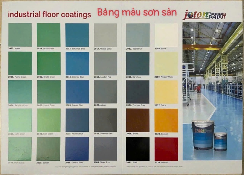 Bảng màu sơn sàn công nghiệp Epoxy Joton Jona EPO cập nhật 2025 - Nhiều lựa chọn màu sắc